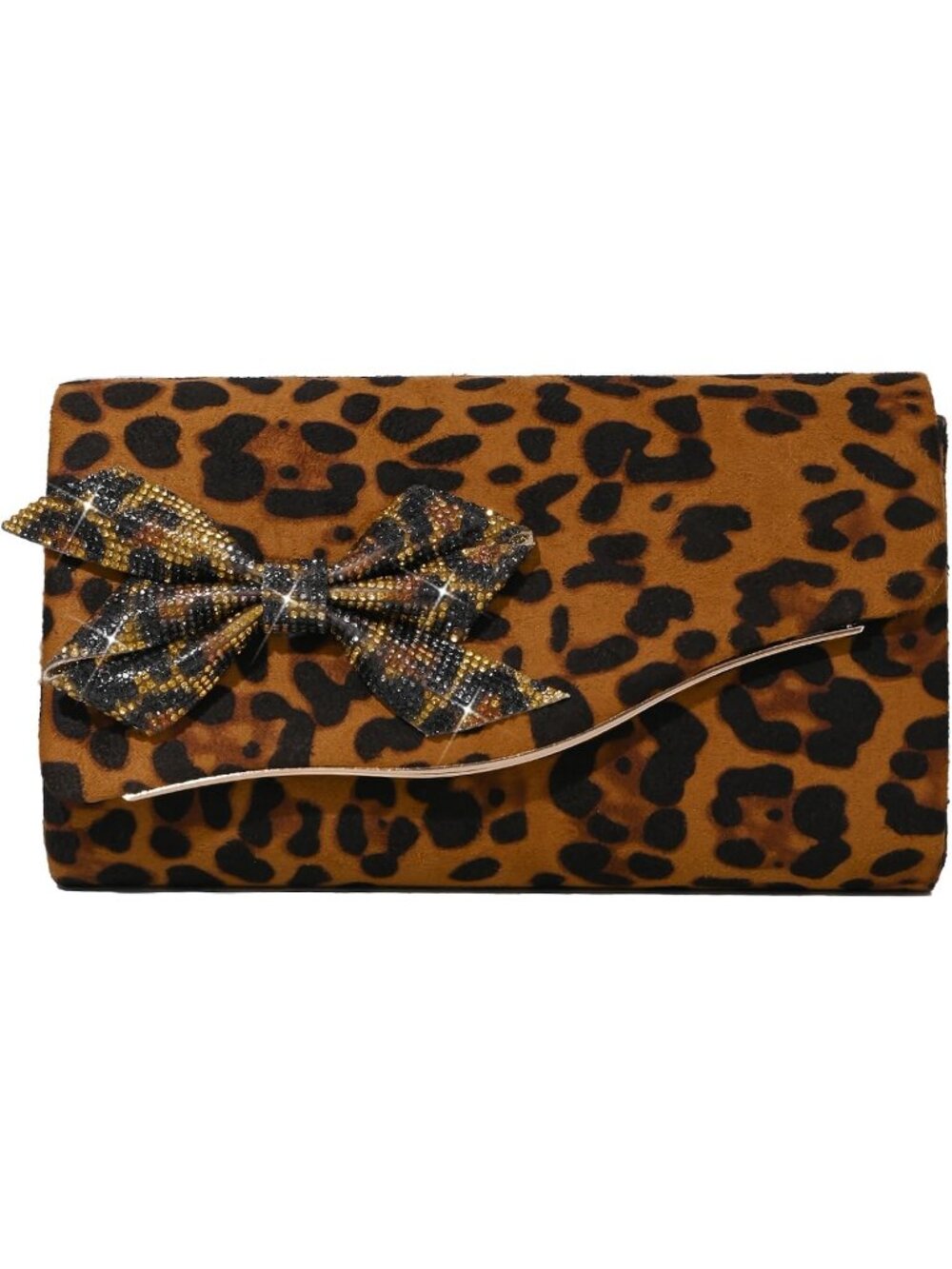 Women Brown Leopard 1 Vegan Leather Clutch Gold Handle Formal Evening Purse Bag